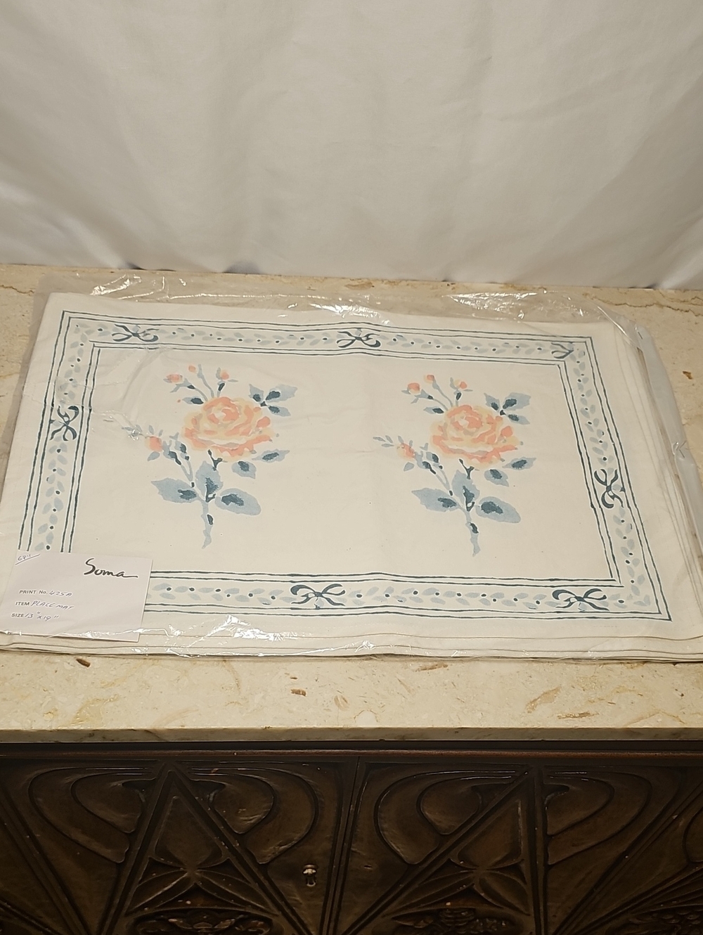 Vintage Soma 6-piece Placemat Set Cotton Canvas Rose Bow Design